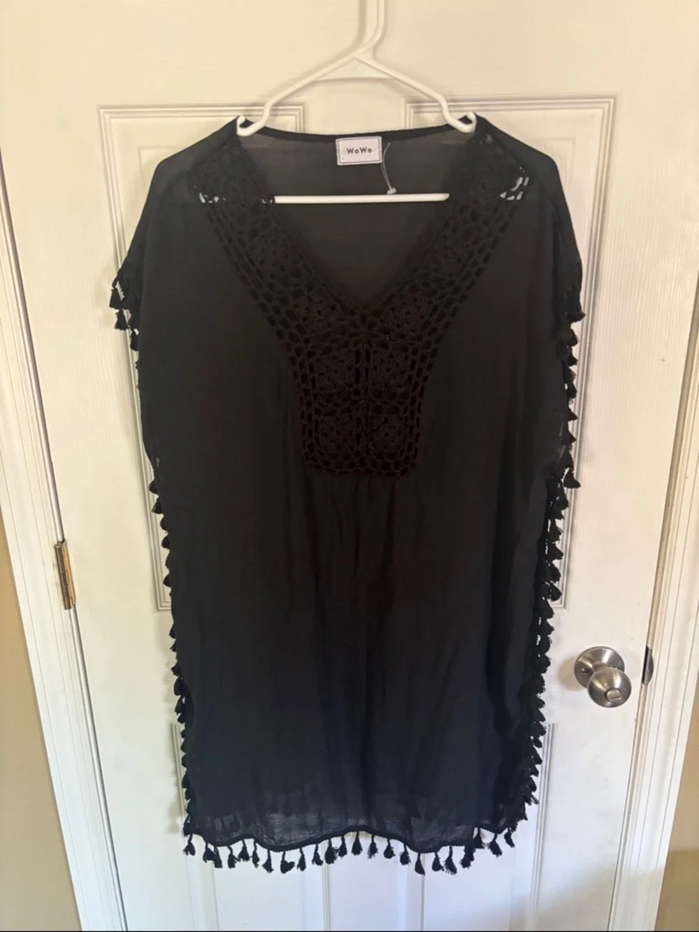 WoWo Black Crochet V-Neck Swim Coverup - Picture 1 of 9
